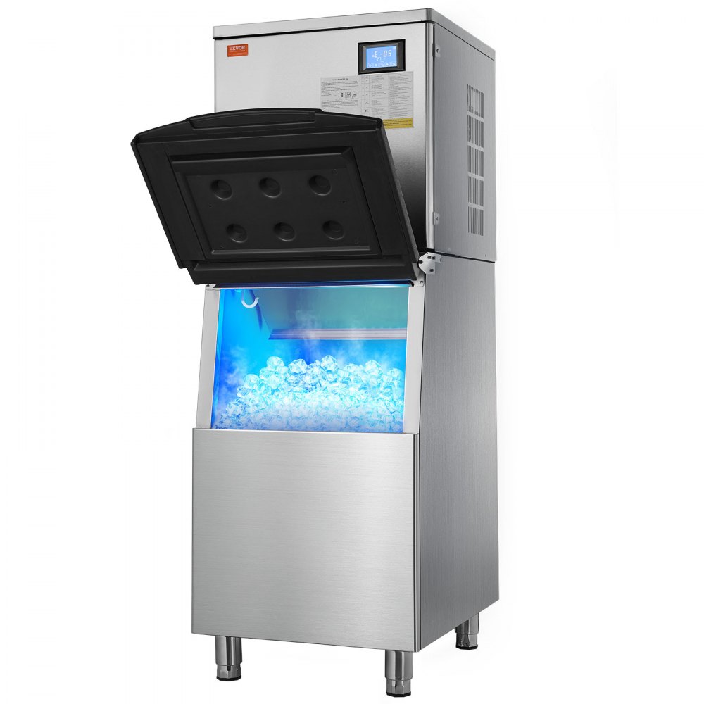 VEVOR Commercial Ice Maker 400LBS/24H & 300LBS Storage Bin Auto Self-Cleaning