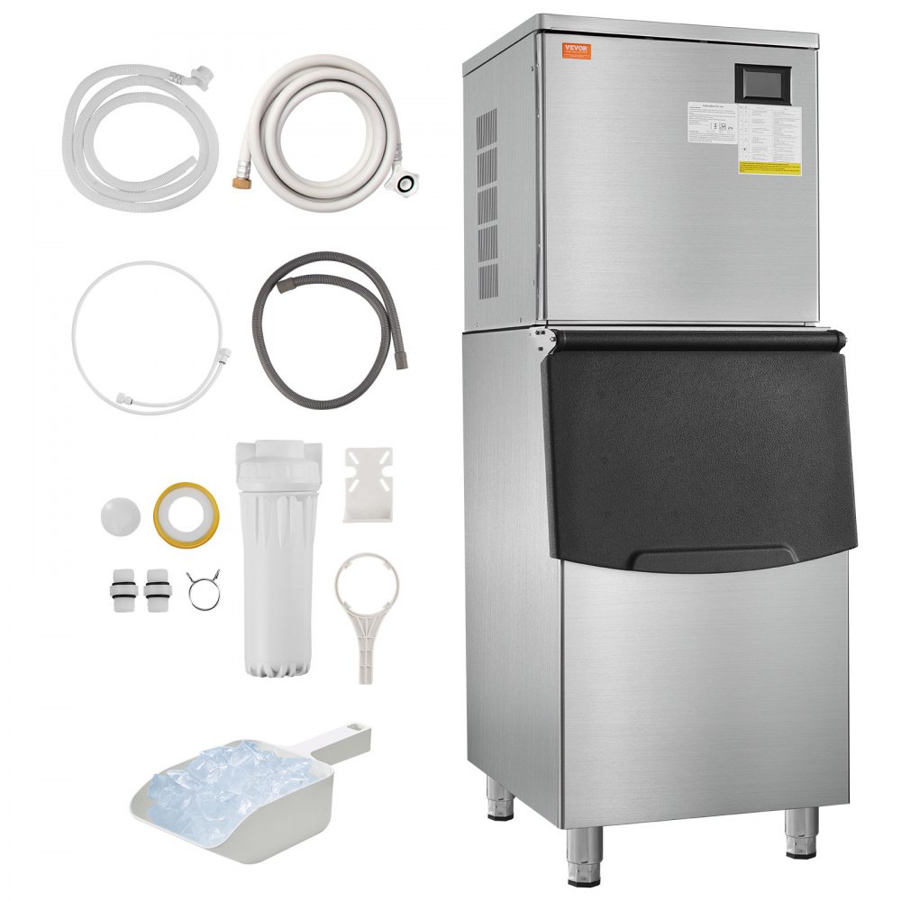VEVOR Commercial Ice Maker 400LBS/24H & 300LBS Storage Bin Auto Self-Cleaning