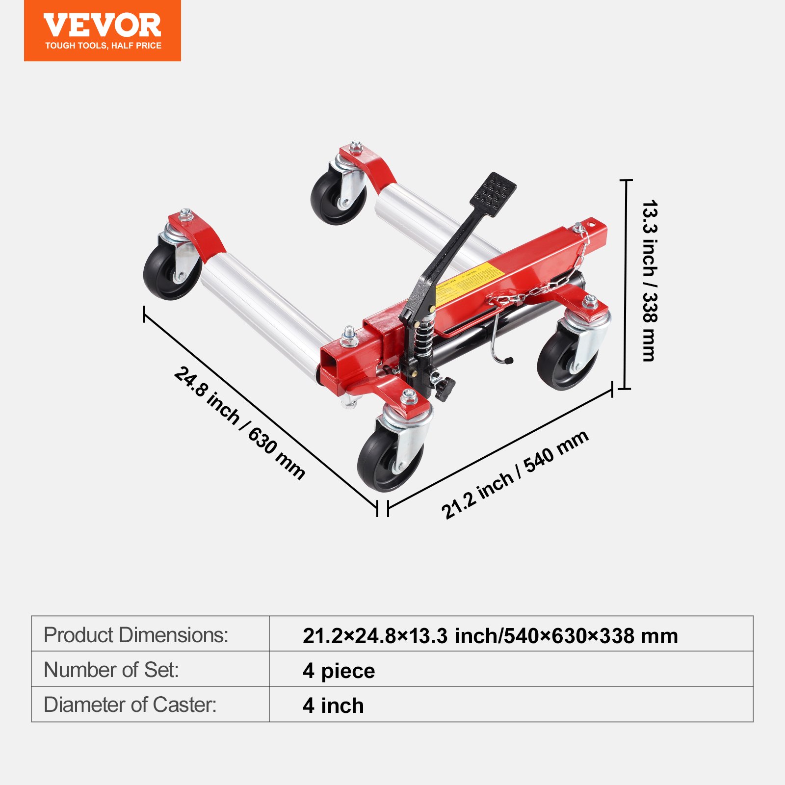 VEVOR Wheel Dolly, Max Capacity 1500 Lbs Car Dolly, Car Jack Dolly Lifter with 360° Rotatable Wheels, Heavy Duty Vehicle Positioning Hydraulic Tire Jack, for Vehicle Car Auto Repair Moving, Set of 4