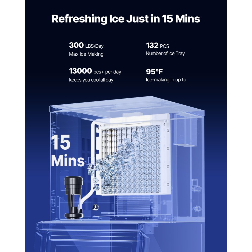 VEVOR Commercial Ice Maker Machine, 300LBS/24H Ice Making Machine with 250LBS Large Storage Bin, Auto Self-Cleaning Ice Maker Machine with Touchscreen for Bar Cafe Restaurant Business Commercial