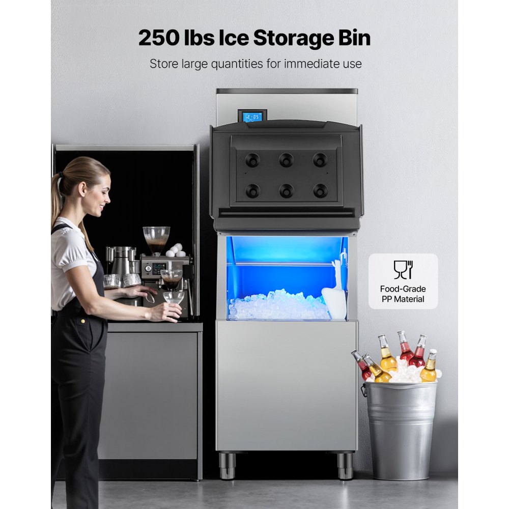 VEVOR Commercial Ice Maker Machine, 300LBS/24H Ice Making Machine with 250LBS Large Storage Bin, Auto Self-Cleaning Ice Maker Machine with Touchscreen for Bar Cafe Restaurant Business Commercial