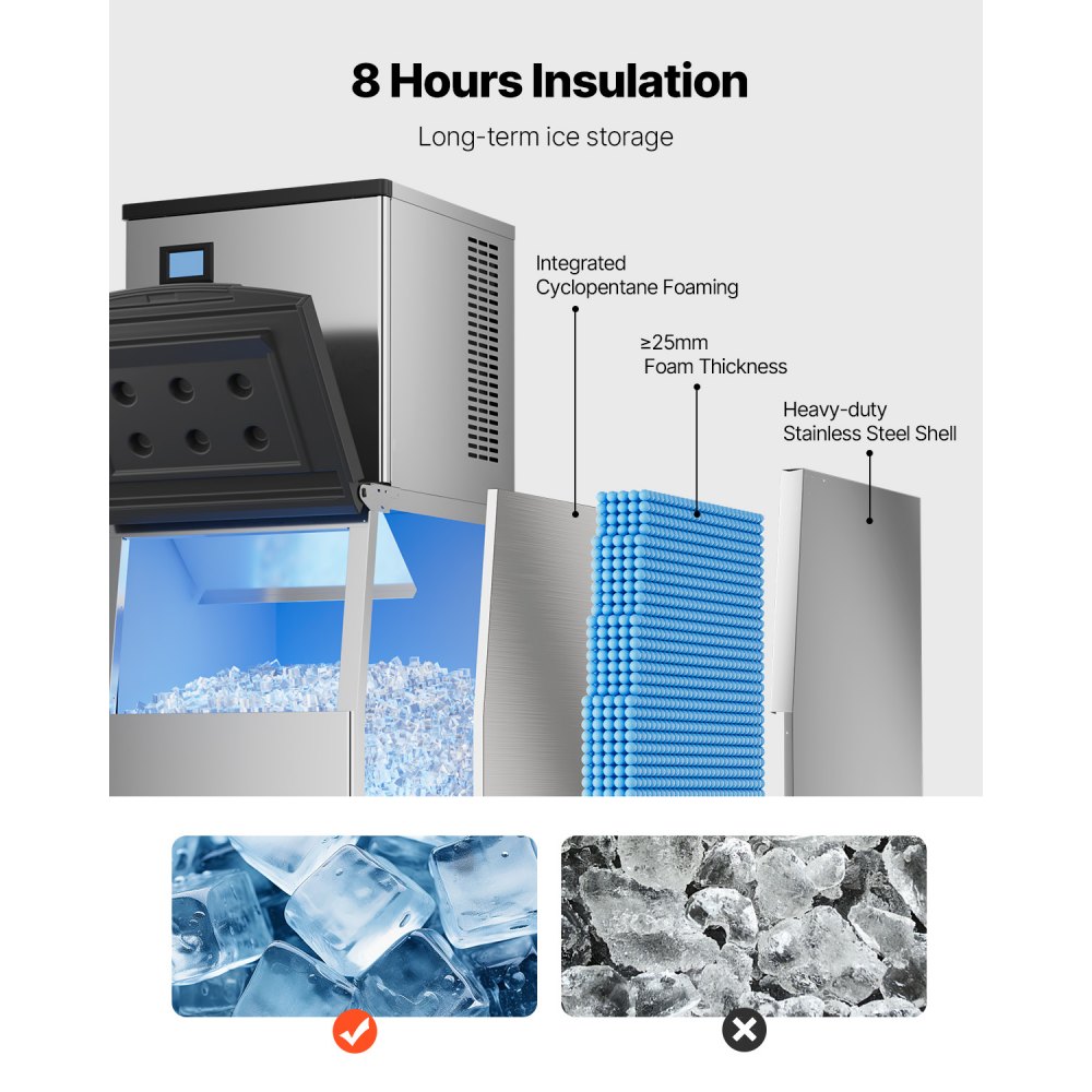 VEVOR Commercial Ice Maker Machine, 300LBS/24H Ice Making Machine with 250LBS Large Storage Bin, Auto Self-Cleaning Ice Maker Machine with Touchscreen for Bar Cafe Restaurant Business Commercial