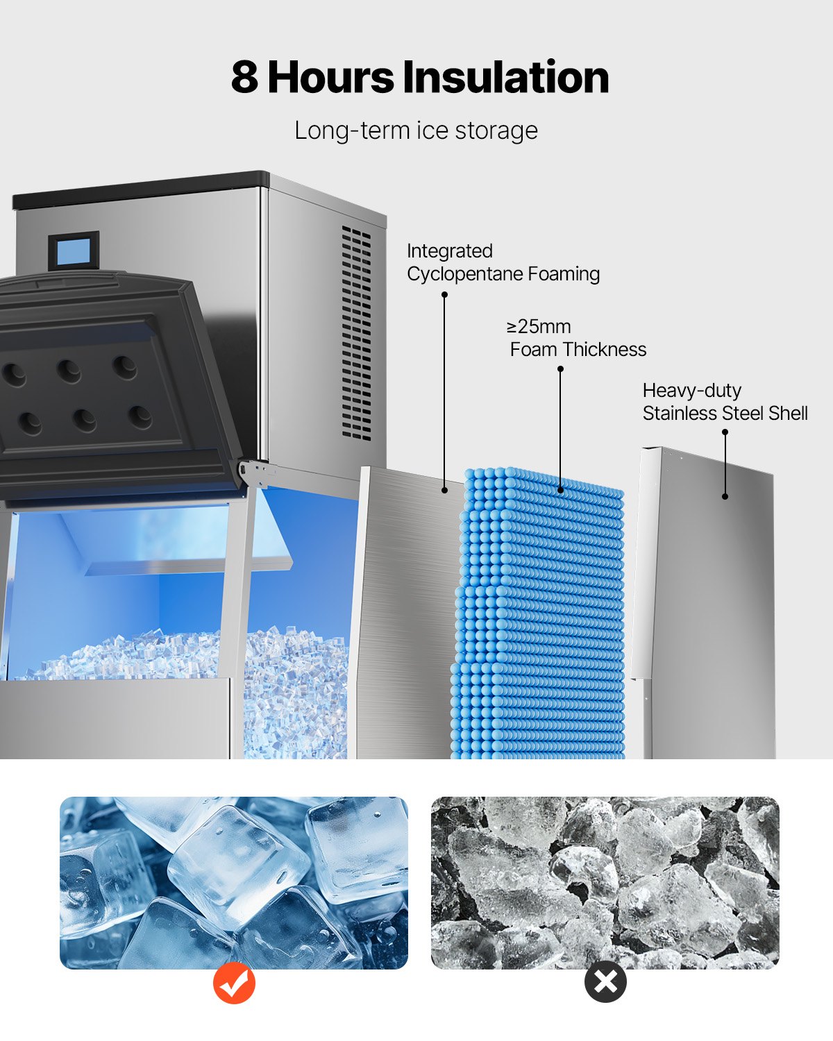 VEVOR Commercial Ice Maker Machine, 300LBS/24H Ice Making Machine with 250LBS Large Storage Bin, Auto Self-Cleaning Ice Maker Machine with Touchscreen for Bar Cafe Restaurant Business Commercial