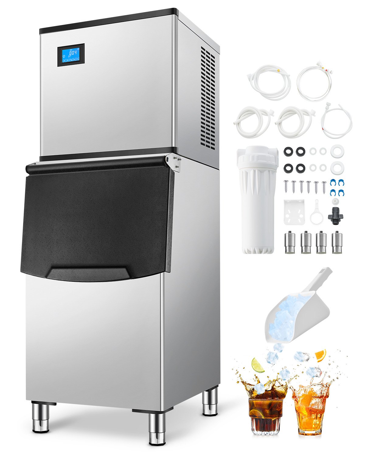VEVOR Commercial Ice Maker Machine, 300LBS/24H Ice Making Machine with 250LBS Large Storage Bin, Auto Self-Cleaning Ice Maker Machine with Touchscreen for Bar Cafe Restaurant Business Commercial