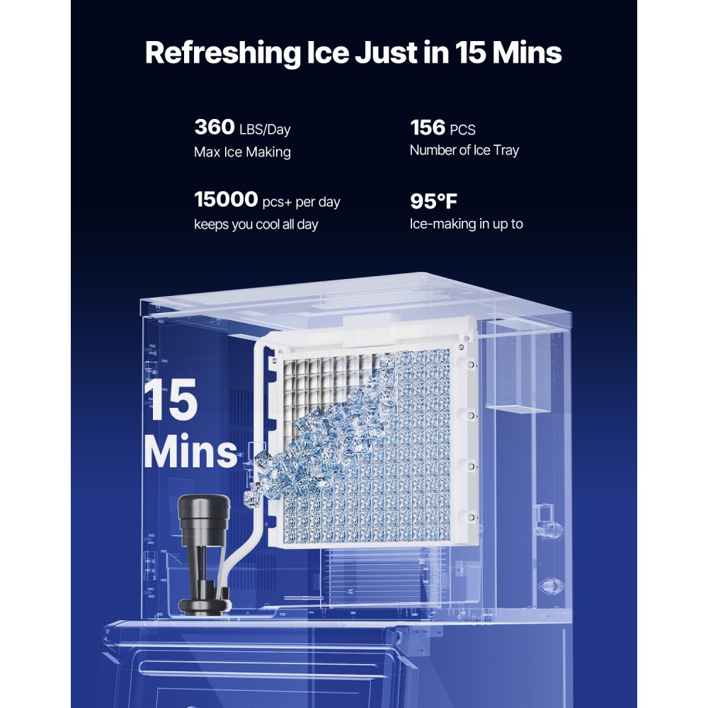 VEVOR Commercial Ice Maker Machine, 360LBS/24H Ice Making Machine with 250LBS Large Storage Bin, Auto Self-Cleaning Ice Maker Machine with Touchscreen for Bar Cafe Restaurant Business Commercial