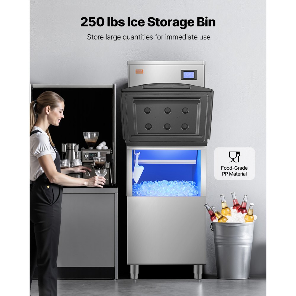 VEVOR Commercial Ice Maker Machine, 360LBS/24H Ice Making Machine with 250LBS Large Storage Bin, Auto Self-Cleaning Ice Maker Machine with Touchscreen for Bar Cafe Restaurant Business Commercial