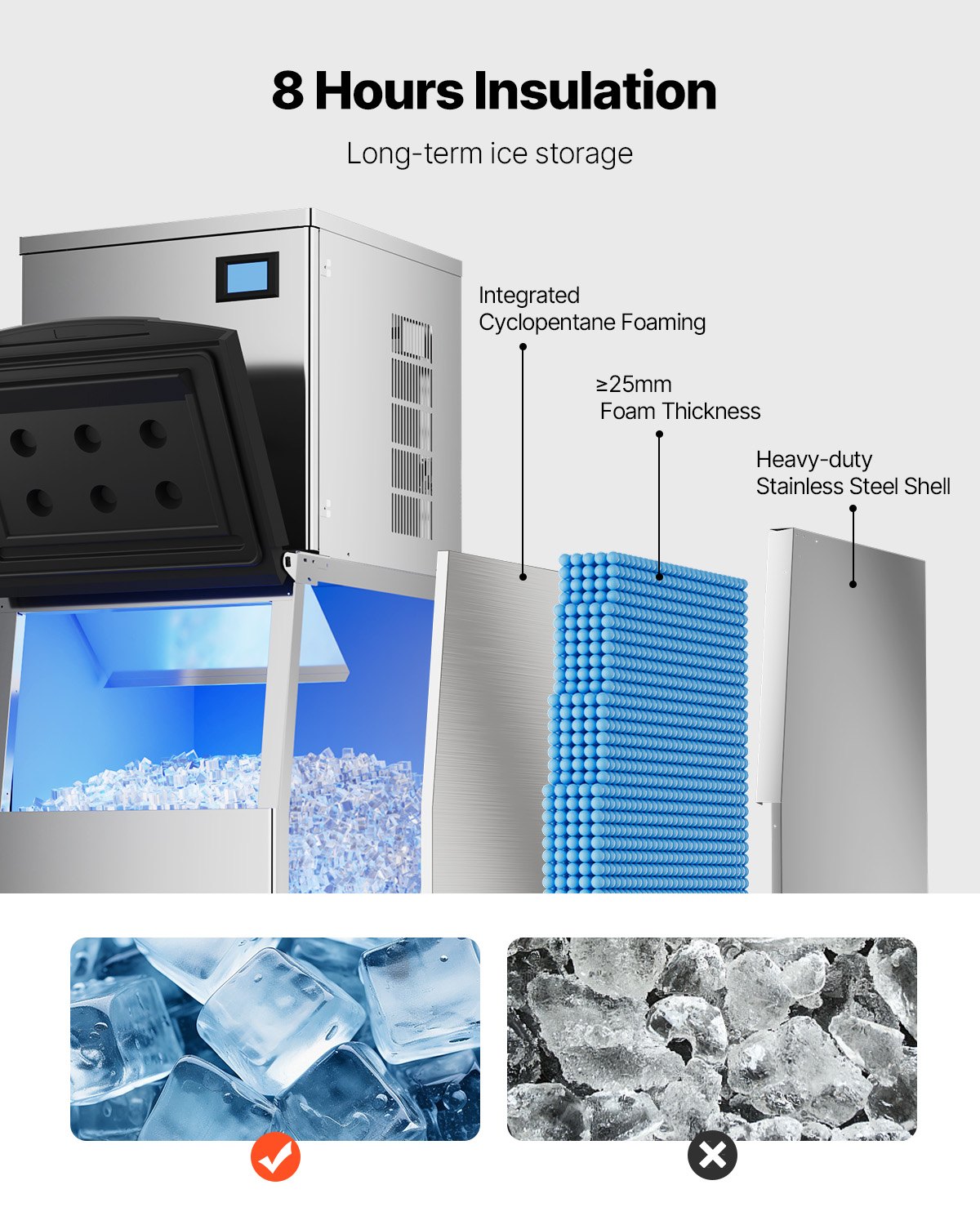 VEVOR Commercial Ice Maker Machine, 360LBS/24H Ice Making Machine with 250LBS Large Storage Bin, Auto Self-Cleaning Ice Maker Machine with Touchscreen for Bar Cafe Restaurant Business Commercial