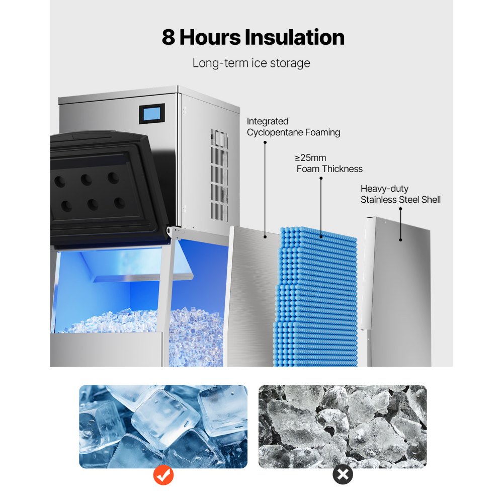 VEVOR Commercial Ice Maker Machine, 400LBS/24H Ice Making Machine with 250LBS Large Storage Bin, Auto Self-Cleaning Ice Maker Machine with Touchscreen for Bar Cafe Restaurant Business Commercial