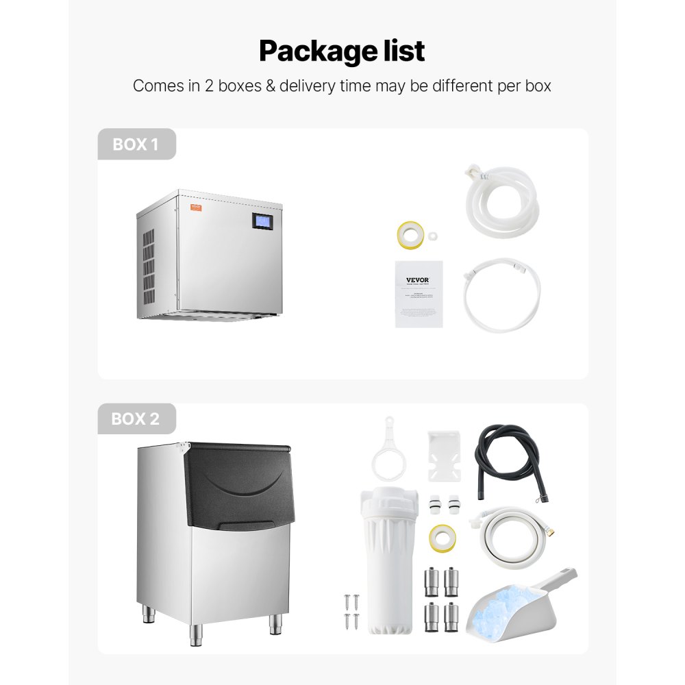 VEVOR Commercial Ice Maker Machine, 400LBS/24H Ice Making Machine with 250LBS Large Storage Bin, Auto Self-Cleaning Ice Maker Machine with Touchscreen for Bar Cafe Restaurant Business Commercial