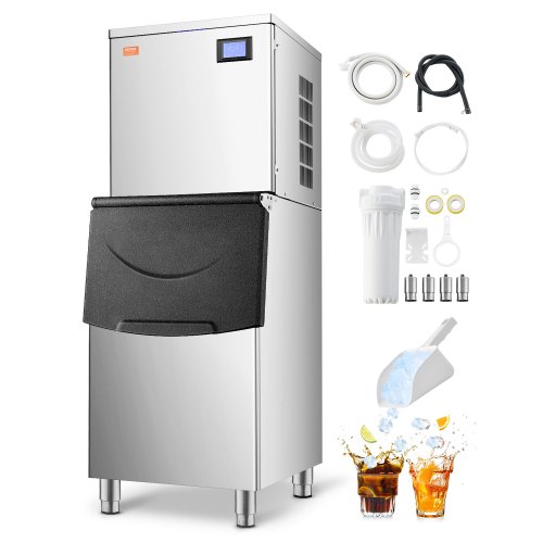 VEVOR Commercial Ice Maker 450LBS/24H & 250LBS Storage Bin Auto Self-Cleaning