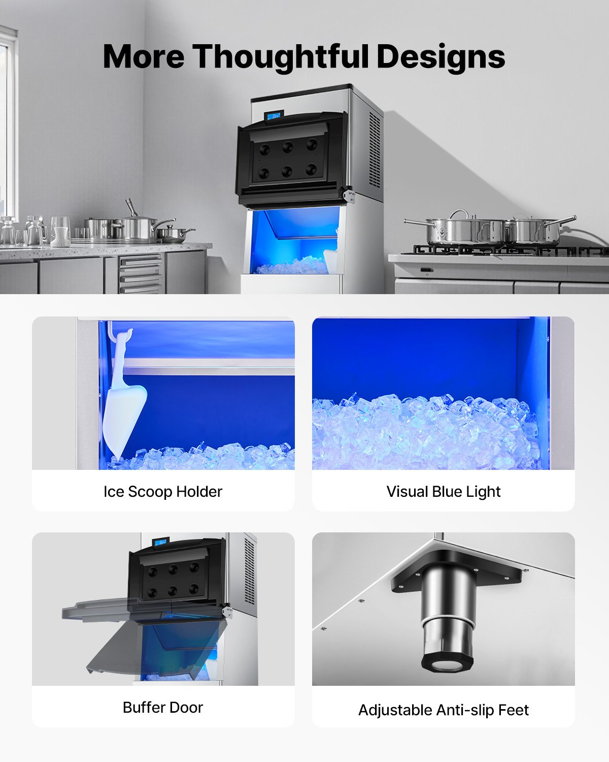 VEVOR Commercial Ice Maker Machine, 500LBS/24H Ice Making Machine with 250LBS Large Storage Bin, Auto Self-Cleaning Ice Maker Machine with Touchscreen for Bar Cafe Restaurant Business Commercial