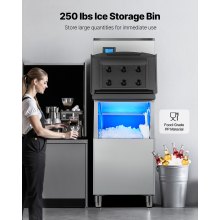 Commercial Ice Maker 300LBS/24H with 250LBS Storage Bin Auto Self-Cleaning