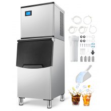 Commercial Ice Maker 300LBS/24H with 250LBS Storage Bin Auto Self-Cleaning