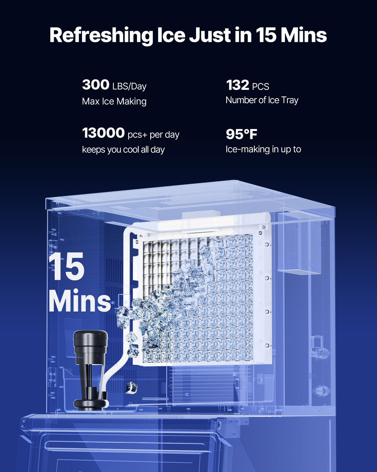 VEVOR Commercial Ice Maker Machine, 300LBS/24H Ice Making Machine with 250LBS Large Storage Bin, Auto Self-Cleaning Ice Maker Machine with Touchscreen for Bar Cafe Restaurant Business Commercial