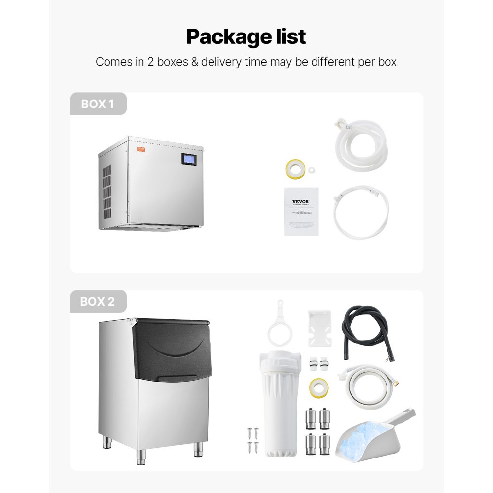 VEVOR Commercial Ice Maker Machine, 360LBS/24H Ice Making Machine with 250LBS Large Storage Bin, Auto Self-Cleaning Ice Maker Machine with Touchscreen for Bar Cafe Restaurant Business Commercial