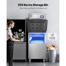 Commercial Ice Maker 360LBS/24H with 250LBS Storage Bin Auto Self-Cleaning