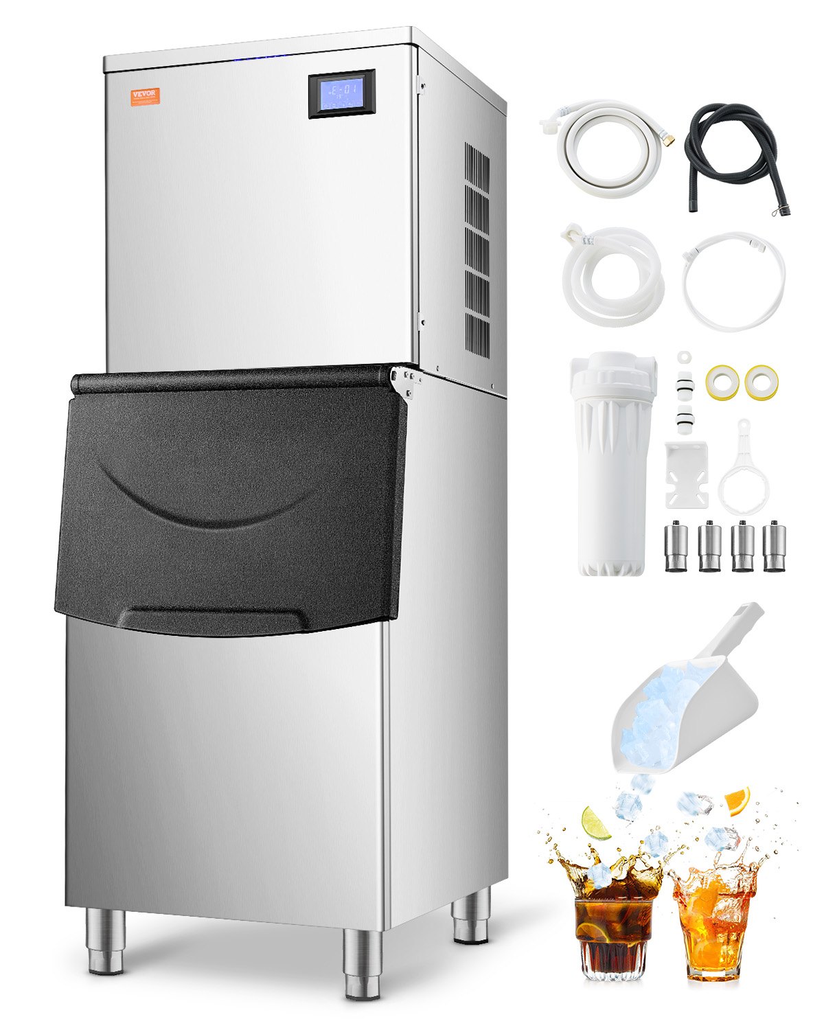 VEVOR Commercial Ice Maker Machine, 360LBS/24H Ice Making Machine with 250LBS Large Storage Bin, Auto Self-Cleaning Ice Maker Machine with Touchscreen for Bar Cafe Restaurant Business Commercial