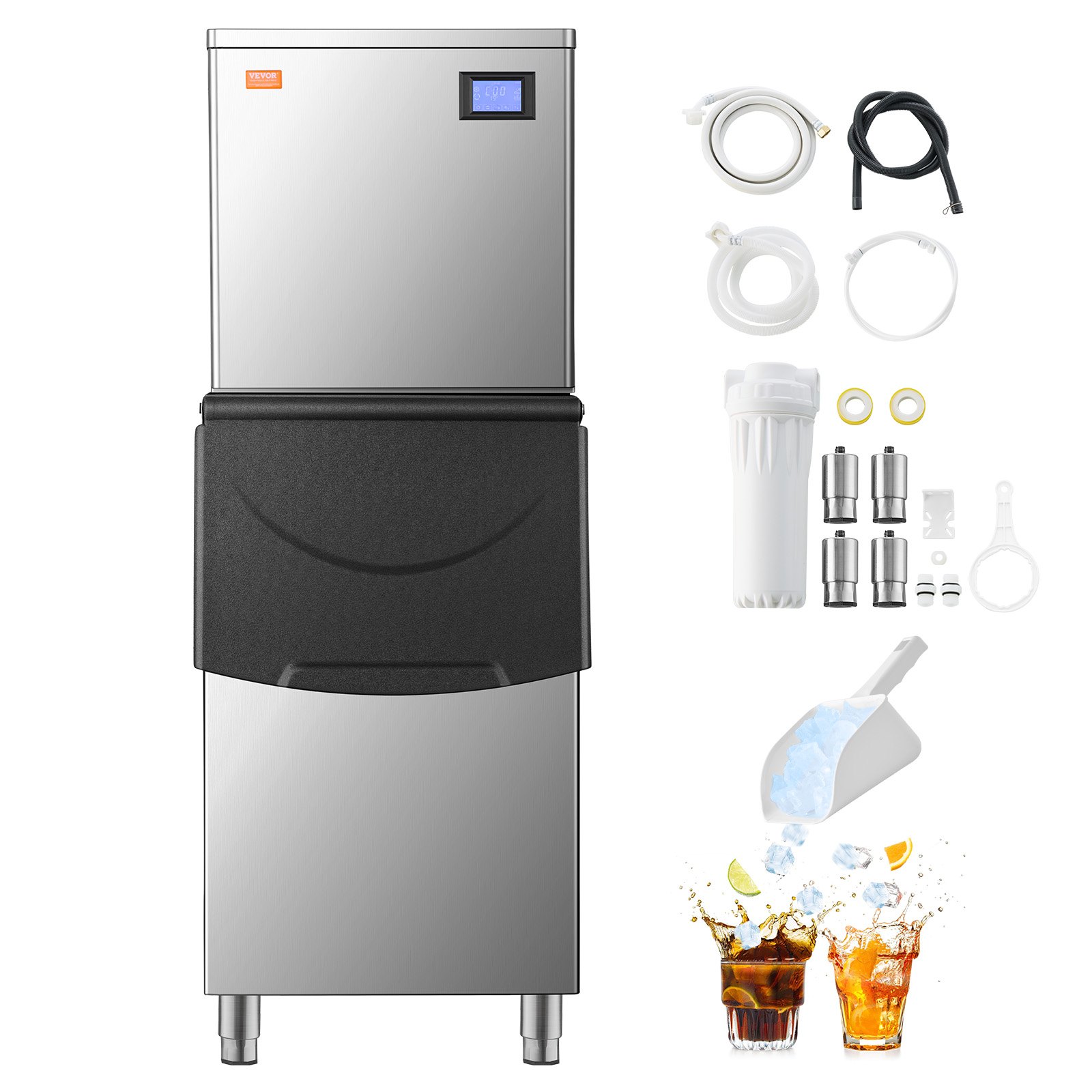 VEVOR Commercial Ice Maker Machine, 360LBS/24H Ice Making Machine with 250LBS Large Storage Bin, Auto Self-Cleaning Ice Maker Machine with Touchscreen for Bar Cafe Restaurant Business Commercial