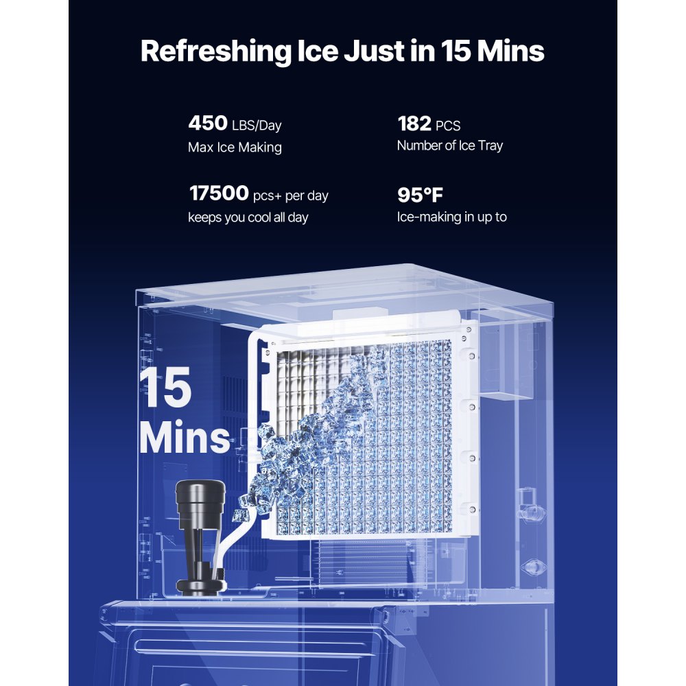 VEVOR Commercial Ice Maker Machine, 450LBS/24H Ice Making Machine with 250LBS Large Storage Bin, Auto Self-Cleaning Ice Maker Machine with Touchscreen for Bar Cafe Restaurant Business Commercial