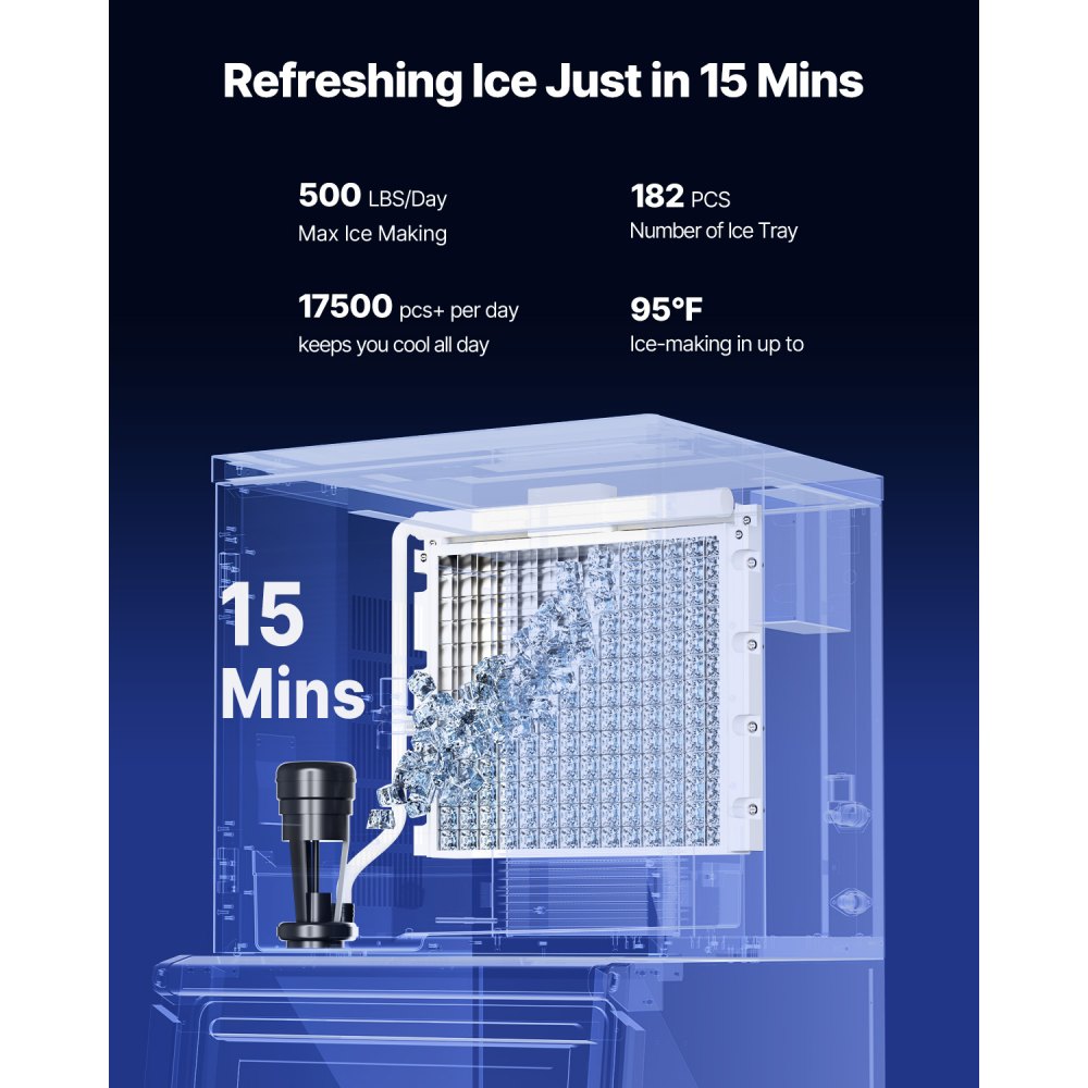 VEVOR Commercial Ice Maker Machine, 500LBS/24H Ice Making Machine with 250LBS Large Storage Bin, Auto Self-Cleaning Ice Maker Machine with Touchscreen for Bar Cafe Restaurant Business Commercial