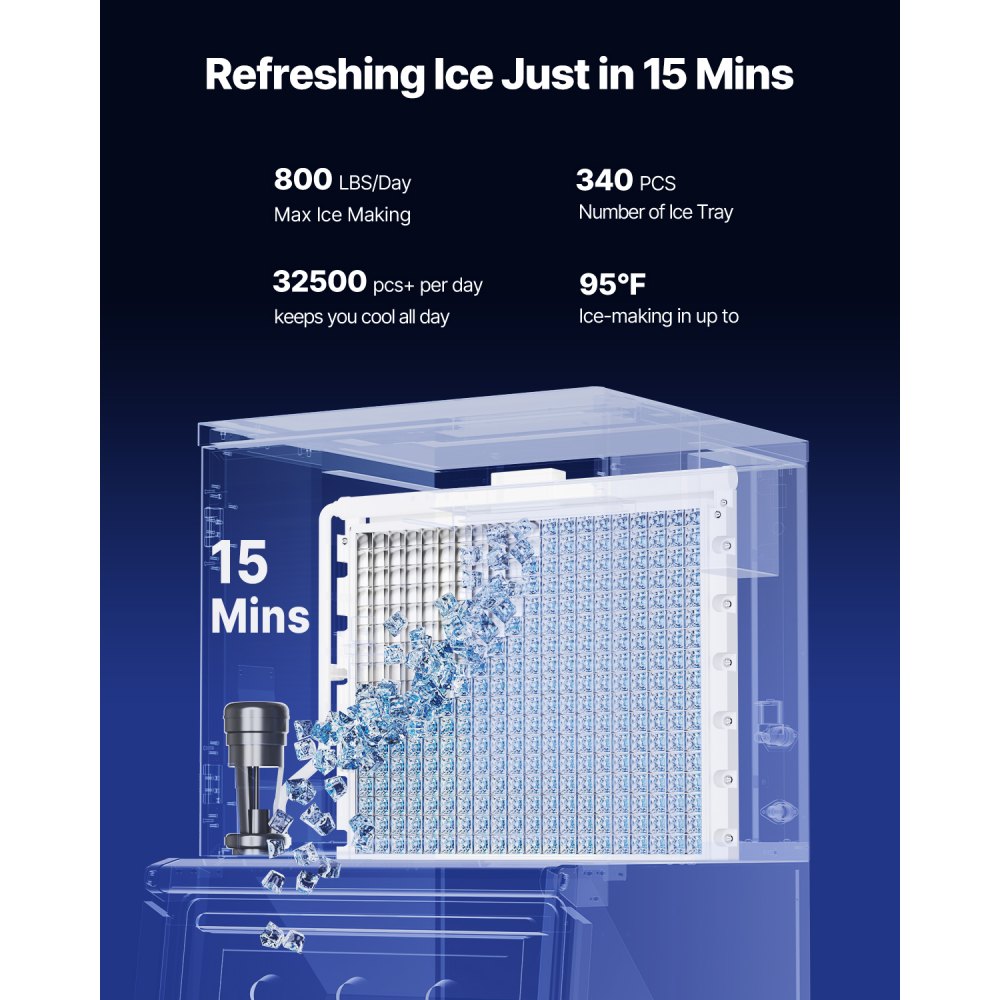 VEVOR Commercial Ice Maker Machine, 800LBS/24H Ice Making Machine with 500LBS Large Storage Bin, Auto Self-Cleaning Ice Maker Machine with Touchscreen for Bar Cafe Restaurant Business Commercial