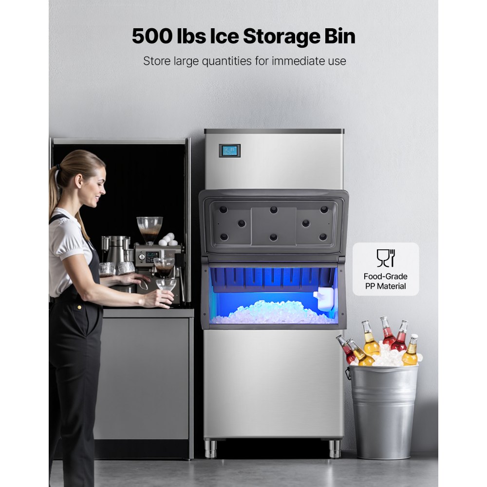 VEVOR Commercial Ice Maker Machine, 800LBS/24H Ice Making Machine with 500LBS Large Storage Bin, Auto Self-Cleaning Ice Maker Machine with Touchscreen for Bar Cafe Restaurant Business Commercial