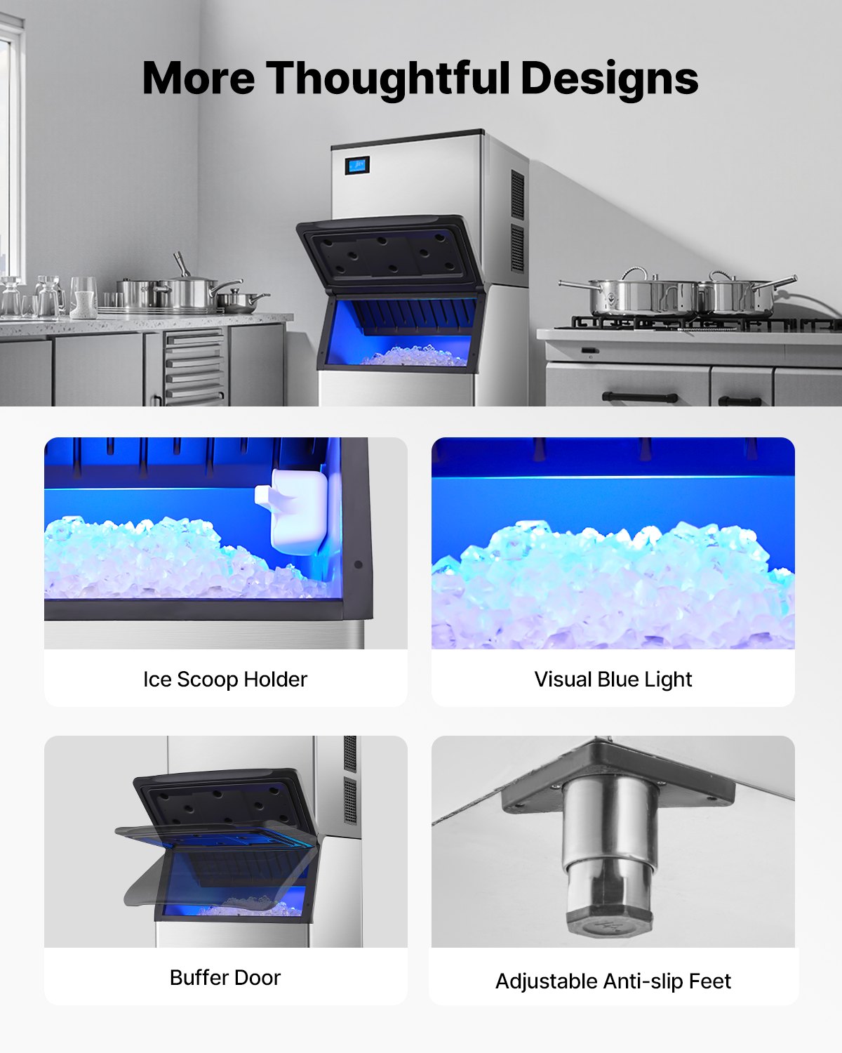 VEVOR Commercial Ice Maker Machine, 800LBS/24H Ice Making Machine with 500LBS Large Storage Bin, Auto Self-Cleaning Ice Maker Machine with Touchscreen for Bar Cafe Restaurant Business Commercial