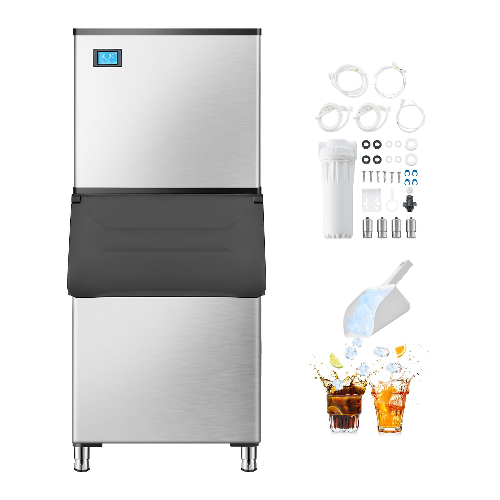VEVOR Commercial Ice Maker Machine, 800LBS/24H Ice Making Machine with 500LBS Large Storage Bin, Auto Self-Cleaning Ice Maker Machine with Touchscreen for Bar Cafe Restaurant Business Commercial