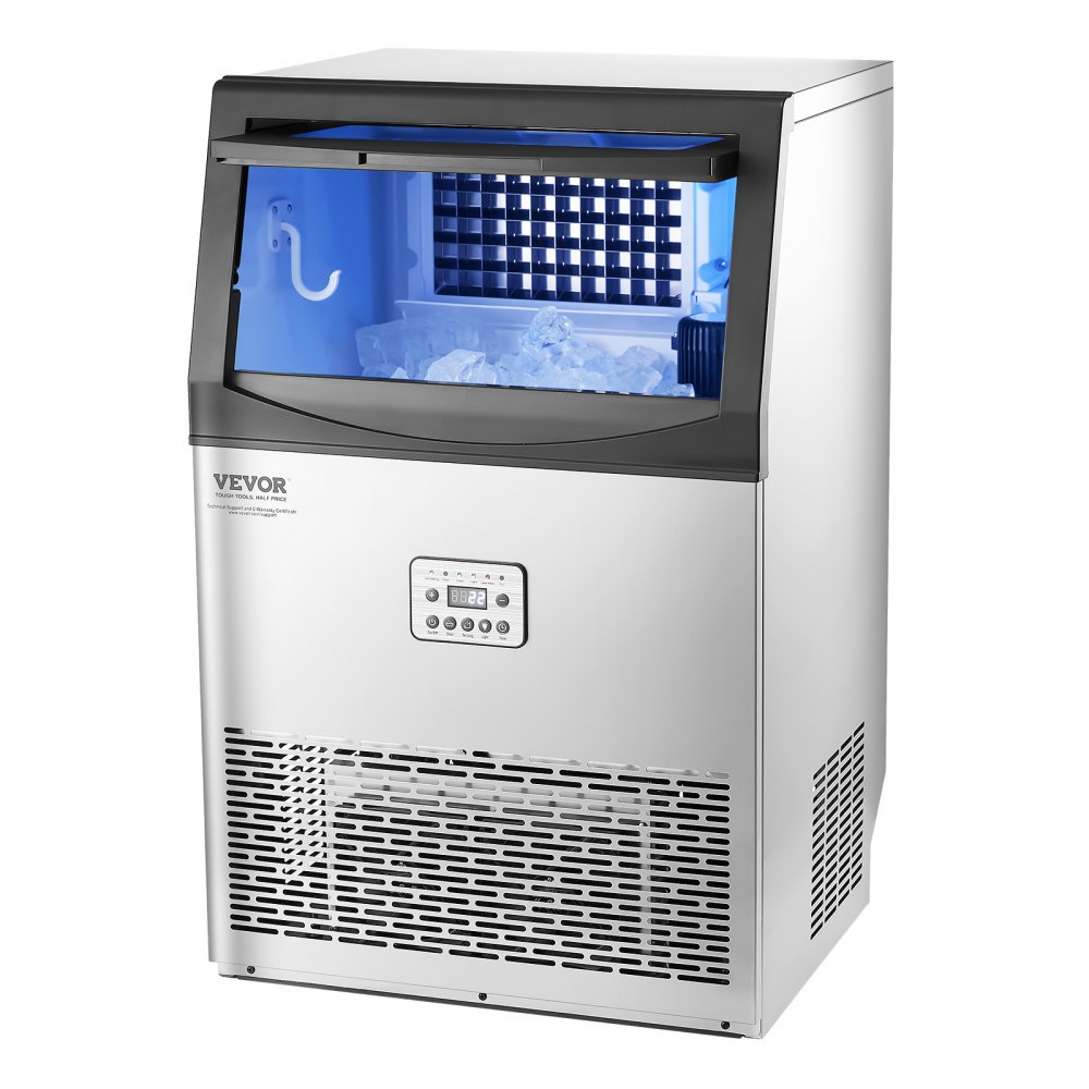 VEVOR 90lbs/24H Commercial Ice Maker Machine, 33lbs Storage Capacity Ice Maker with Drain Pump, 50 Ice Cubes in 15 Minutes, LED Digital Display Freestanding Self-Cleaning for Bar Office Restaurant