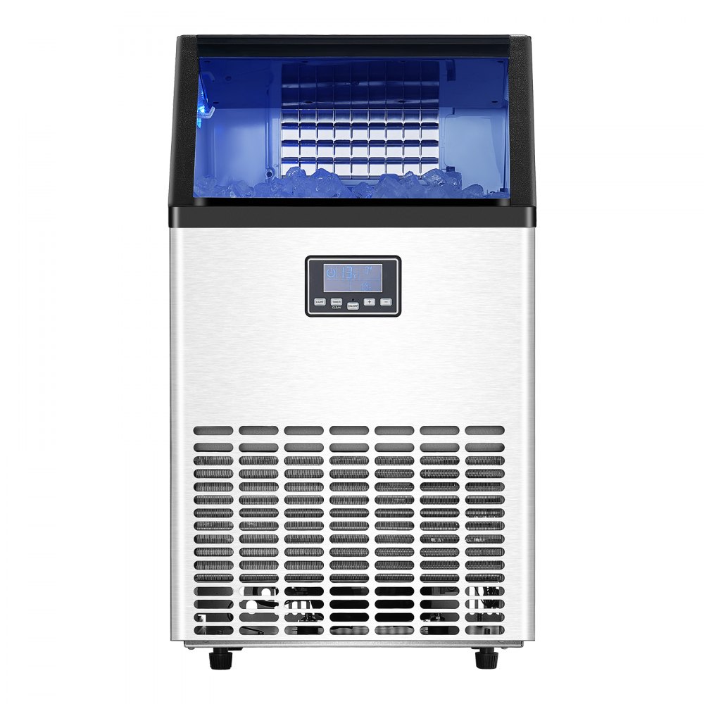 VEVOR 100lbs/24H Commercial Ice Maker Machine, 33lbs Storage Capacity Ice Maker with Drain Pump, 45 Ice Cubes in 15 Minutes, LED Digital Display Freestanding Self-Cleaning for Bar Office Restaurant