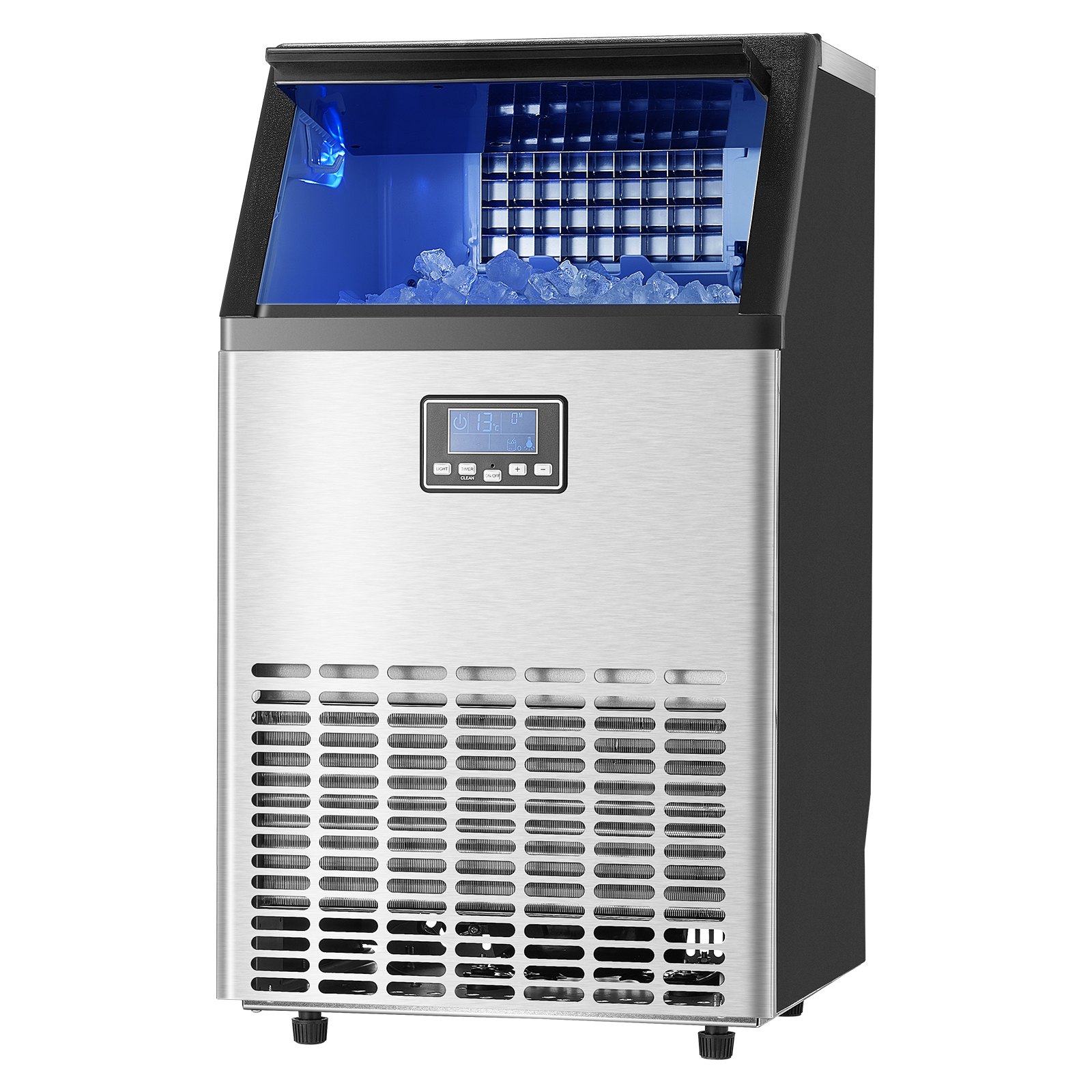 VEVOR 100lbs/24H Commercial Ice Maker Machine, 33lbs Storage Capacity Ice Maker with Drain Pump, 45 Ice Cubes in 15 Minutes, LED Digital Display Freestanding Self-Cleaning for Bar Office Restaurant