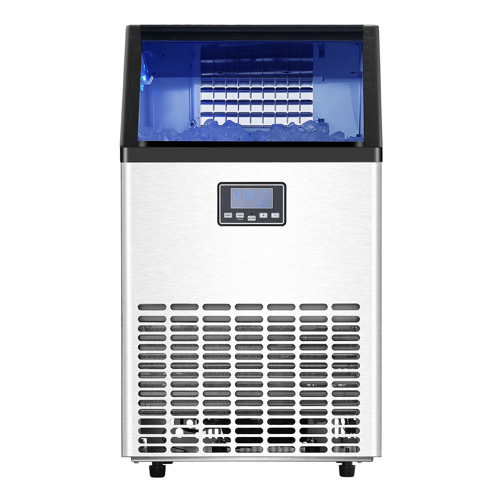 VEVOR 100lbs/24H Commercial Ice Maker Machine, 33lbs Storage Capacity Ice Maker with Drain Pump, 45 Ice Cubes in 15 Minutes, LED Digital Display Freestanding Self-Cleaning for Bar Office Restaurant