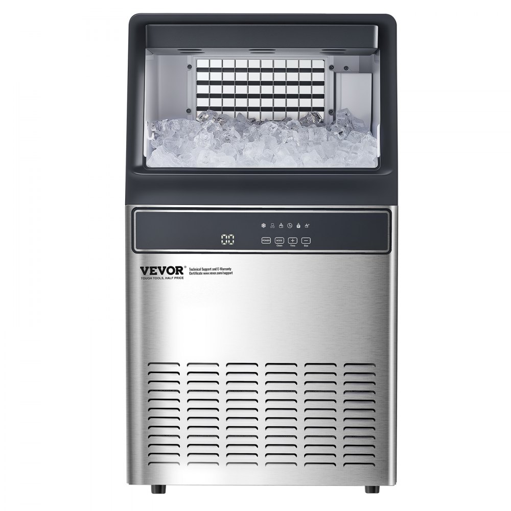 VEVOR 110lbs/24H Commercial Ice Maker Machine, 33lbs Storage Capacity Ice Maker with Drain Pump, 50 Ice Cubes in 15 Minutes, LED Digital Display Freestanding Self-Cleaning for Bar Office Restaurant