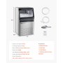 VEVOR 110lbs/24H Commercial Ice Maker Machine, 33lbs Storage Capacity Ice Maker with Drain Pump, 50 Ice Cubes in 15 Minutes, LED Digital Display Freestanding Self-Cleaning for Bar Office Restaurant