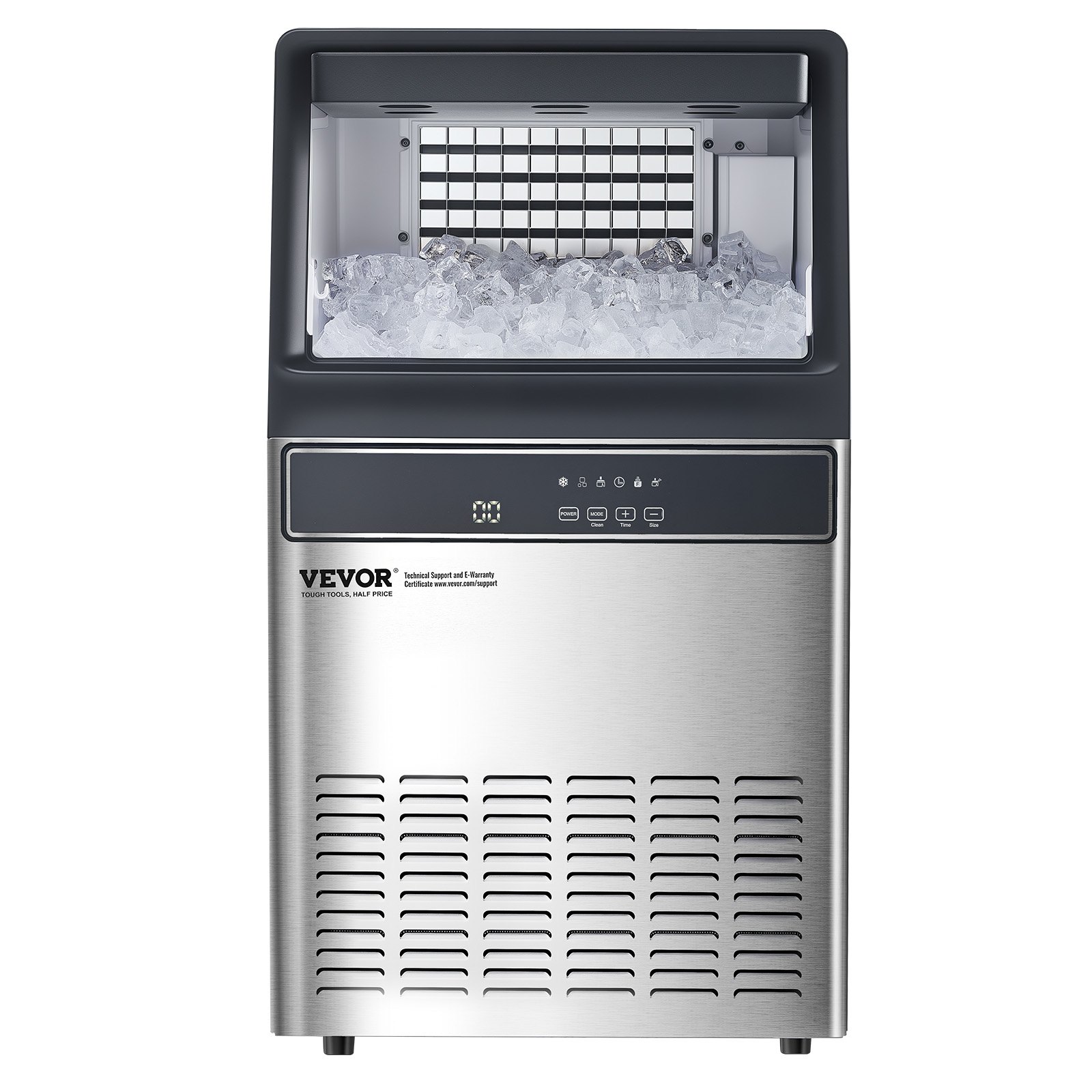 VEVOR 110lbs/24H Commercial Ice Maker Machine, 33lbs Storage Capacity Ice Maker with Drain Pump, 50 Ice Cubes in 15 Minutes, LED Digital Display Freestanding Self-Cleaning for Bar Office Restaurant
