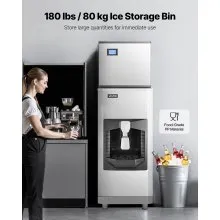 VEVOR Commercial Ice Maker, 300 Lbs/Day Ice Maker Machine, 180 Lbs Large Ice Storage Bin with 20 Lbs/Min Automatic Ice Dispensing, Self-Cleaning Ice Machine with Touchscreen for Bar, Cafe, Restaurant