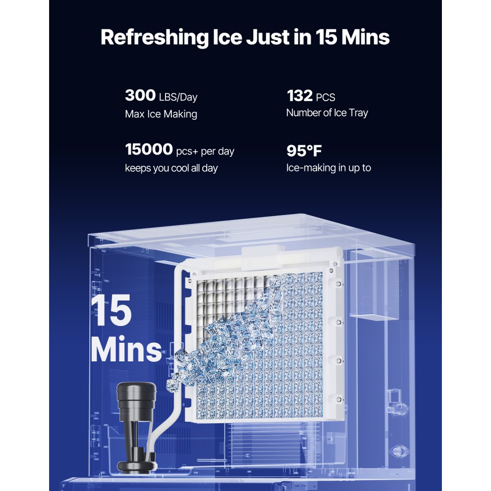 VEVOR Commercial Ice Maker, 300 Lbs/Day Ice Maker Machine, 180 Lbs Large Ice Storage Bin with 20 Lbs/Min Automatic Ice Dispensing, Self-Cleaning Ice Machine with Touchscreen for Bar, Cafe, Restaurant