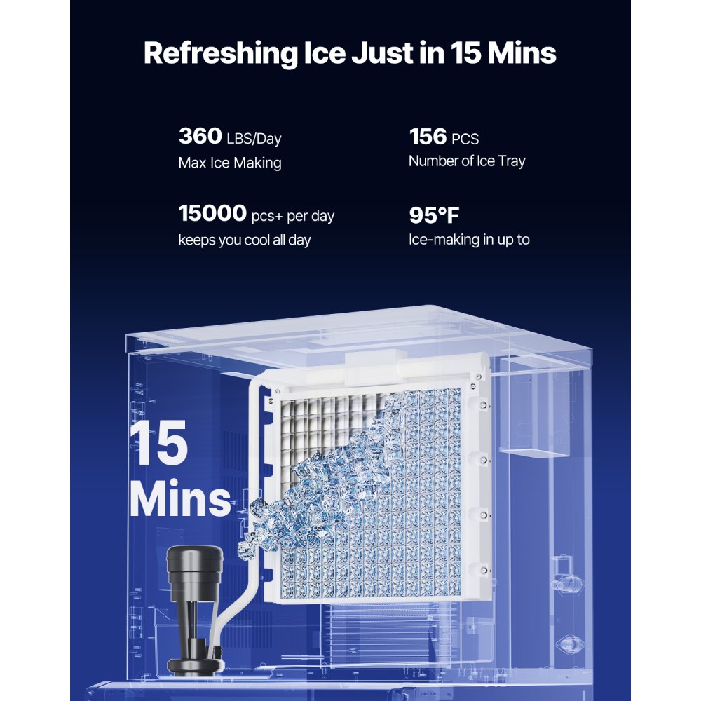 VEVOR Commercial Ice Maker, 360 Lbs/Day Ice Maker Machine, 180 Lbs Large Ice Storage Bin with 20 Lbs/Min Automatic Ice Dispensing, Self-Cleaning Ice Machine with Touchscreen for Bar, Cafe, Restaurant