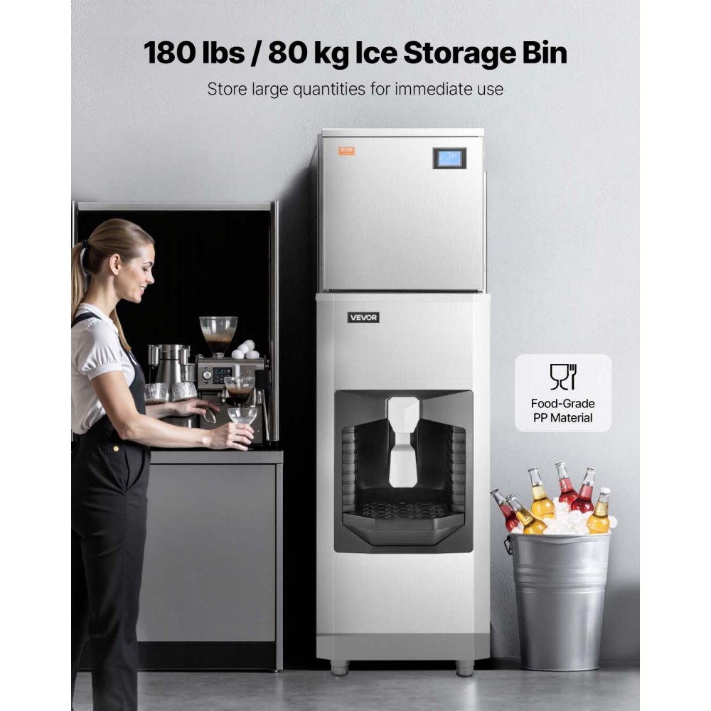 VEVOR Commercial Ice Maker, 360 Lbs/Day Ice Maker Machine, 180 Lbs Large Ice Storage Bin with 20 Lbs/Min Automatic Ice Dispensing, Self-Cleaning Ice Machine with Touchscreen for Bar, Cafe, Restaurant