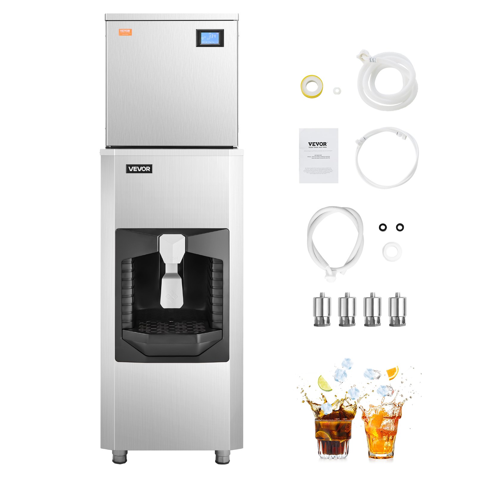 VEVOR Commercial Ice Maker, 400 Lbs/Day Ice Maker Machine, 180 Lbs Large Ice Storage Bin with 20 Lbs/Min Automatic Ice Dispensing, Self-Cleaning Ice Machine with Touchscreen for Bar, Cafe, Restaurant