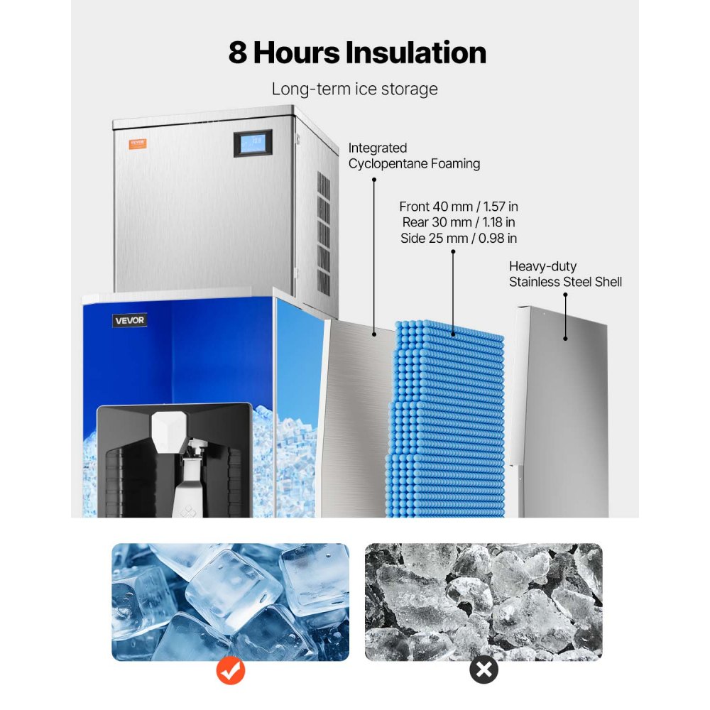 VEVOR Commercial Ice Maker, 440 Lbs/Day Ice Maker Machine, 180 Lbs Large Ice Storage Bin with 20 Lbs/Min Automatic Ice Dispensing, Self-Cleaning Ice Machine with Touchscreen for Bar, Cafe, Restaurant