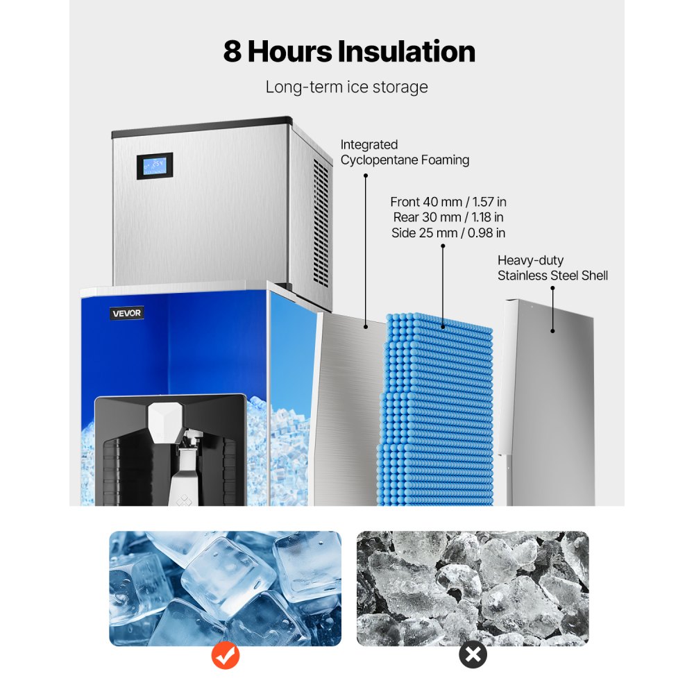 VEVOR Commercial Ice Maker, 500 Lbs/Day Ice Maker Machine, 180 Lbs Large Ice Storage Bin with 20 Lbs/Min Automatic Ice Dispensing, Self-Cleaning Ice Machine with Touchscreen for Bar, Cafe, Restaurant
