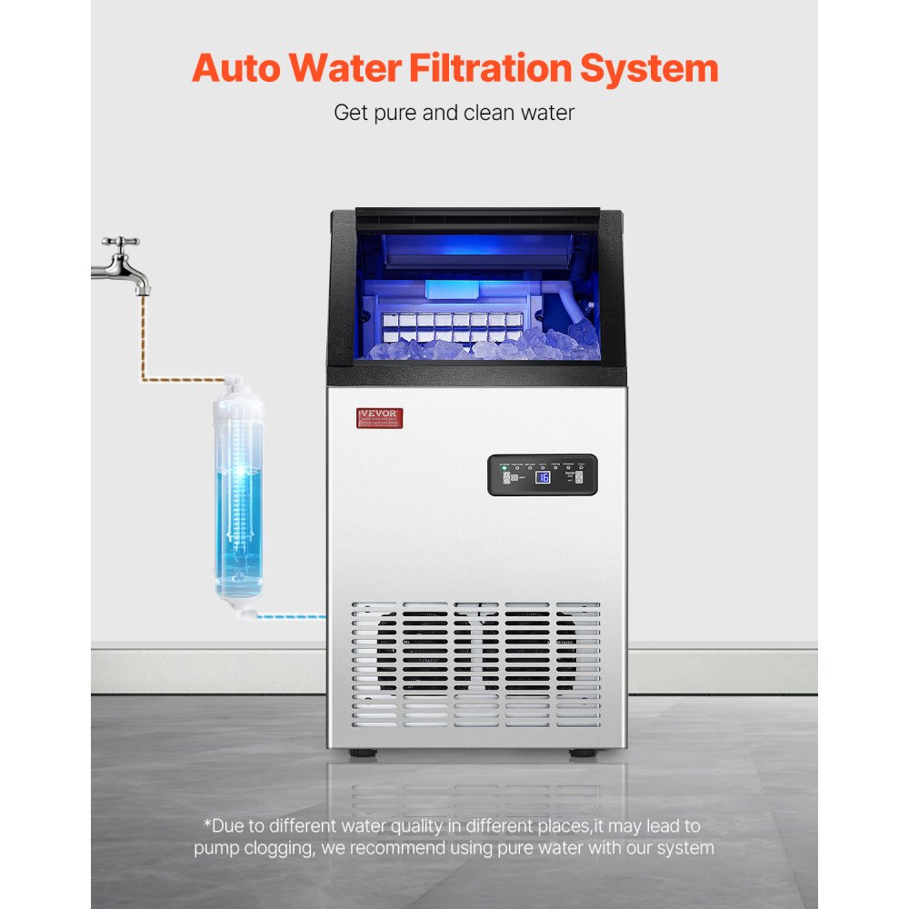 VEVOR 80lbs/24H Commercial Ice Maker Machine, 28lbs Storage Capacity Ice Maker with Drain Pump, 36 Ice Cubes in 15 Minutes, LED Digital Display Freestanding Self-Cleaning for Bar Office Restaurant