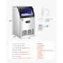 Máquina de hielo comercial VEVOR de 130 lb/24 h, con capacidad de almacenamiento de 33 lb y bomba de drenaje, 55 cubitos de hielo en 15 minutos, pantalla digital LED, autolimpiable e independiente para bares, oficinas y restaurantes.