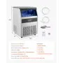 Máquina de hielo comercial VEVOR de 72 kg/24 h, con capacidad de almacenamiento de 30 kg y bomba de drenaje, 80 cubitos de hielo en 15 minutos, pantalla digital LED, autolimpiable e independiente para bares, oficinas y restaurantes.