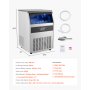 VEVOR 200lbs/24H Commercial Ice Maker Machine, 66lbs Storage Capacity Ice Maker with Drain Pump, 108 Ice Cubes in 15 Minutes, LED Digital Display Freestanding Self-Cleaning for Bar Office Restaurant