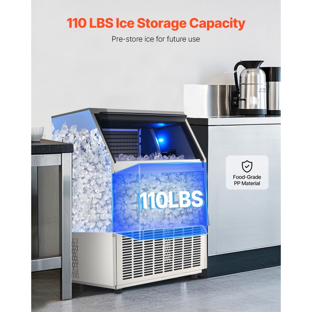 VEVOR 440lbs/24H Commercial Ice Maker Machine, 130lbs Storage Capacity Ice Maker with Drain Pump, 160 Ice Cubes in 15 Minutes, LED Digital Display Freestanding Self-Cleaning for Bar Office Restaurant