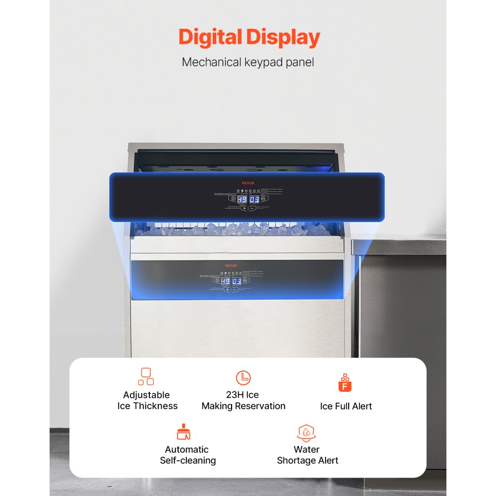 VEVOR 440lbs/24H Commercial Ice Maker Machine, 130lbs Storage Capacity Ice Maker with Drain Pump, 160 Ice Cubes in 15 Minutes, LED Digital Display Freestanding Self-Cleaning for Bar Office Restaurant