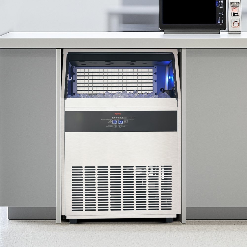 VEVOR 440lbs/24H Commercial Ice Maker Machine, 130lbs Storage Capacity Ice Maker with Drain Pump, 160 Ice Cubes in 15 Minutes, LED Digital Display Freestanding Self-Cleaning for Bar Office Restaurant