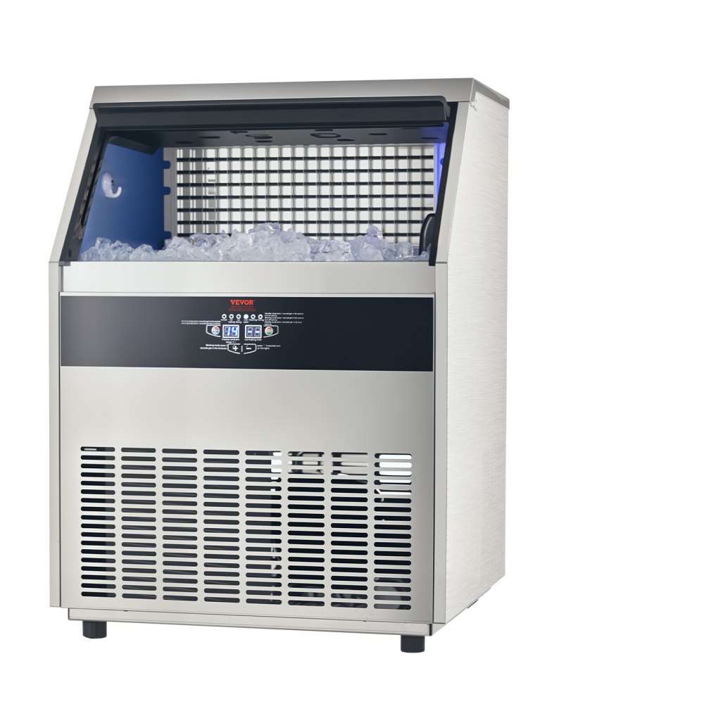 VEVOR 440lbs/24H Commercial Ice Maker Machine, 130lbs Storage Capacity Ice Maker with Drain Pump, 160 Ice Cubes in 15 Minutes, LED Digital Display Freestanding Self-Cleaning for Bar Office Restaurant